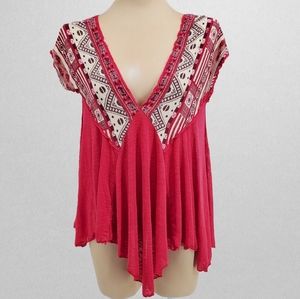 Free People Pink V-neck Flowy Top Sz. S